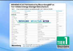 WEIHENG ECACTUS Ranked Tier 1 Global Energy Storage Manufacturer for the Third Time by BloombergNEF